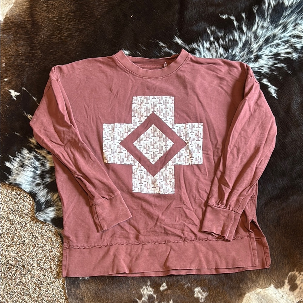 Rust Long Sleeve Shirt with Geometric Design
